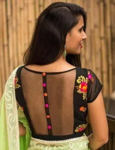 Transparent-Black-Blouse-Design-With-Button-Style