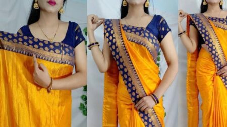 साड़ी को फ्लैट फ्रंट स्टाइल में कैसे ड्रेप करें | Flat Front Style Saree Draping flat-front-style-saree-draping