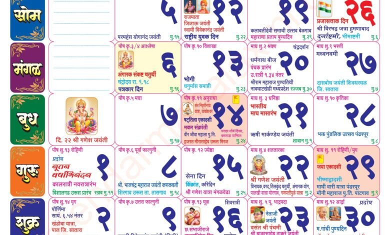 Mahalaxmi Calendar January 2026