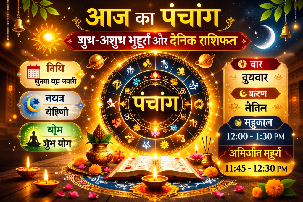 आज का पंचांग: शुभ-अशुभ मुहूर्त और दैनिक राशिफल आज का पंचांग