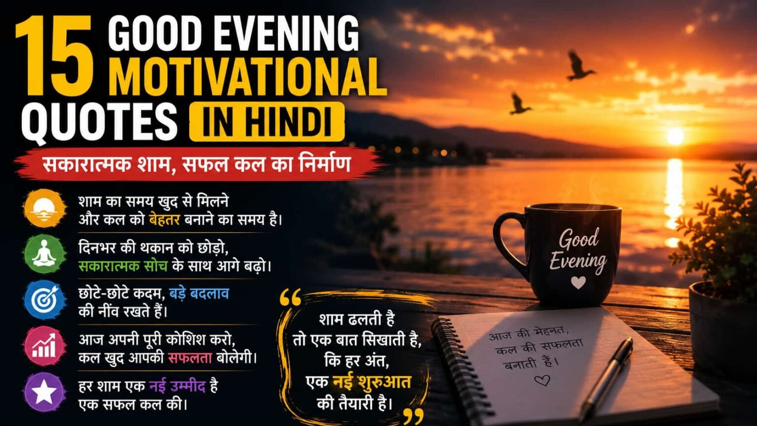 15 Good Evening Motivational Quotes in Hindi – सकारात्मक शाम, सफल कल का निर्माण 15 Good Evening Motivational Quotes in Hindi – सकारात्मक शाम, सफल कल का निर्माण