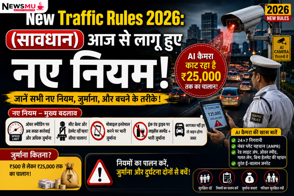 New Traffic Rules 2026: (सावधान) आज से लागू हुए नए नियम, AI कैमरा काट रहा है ₹25,000 तक का चालान! New Traffic Rules 2026