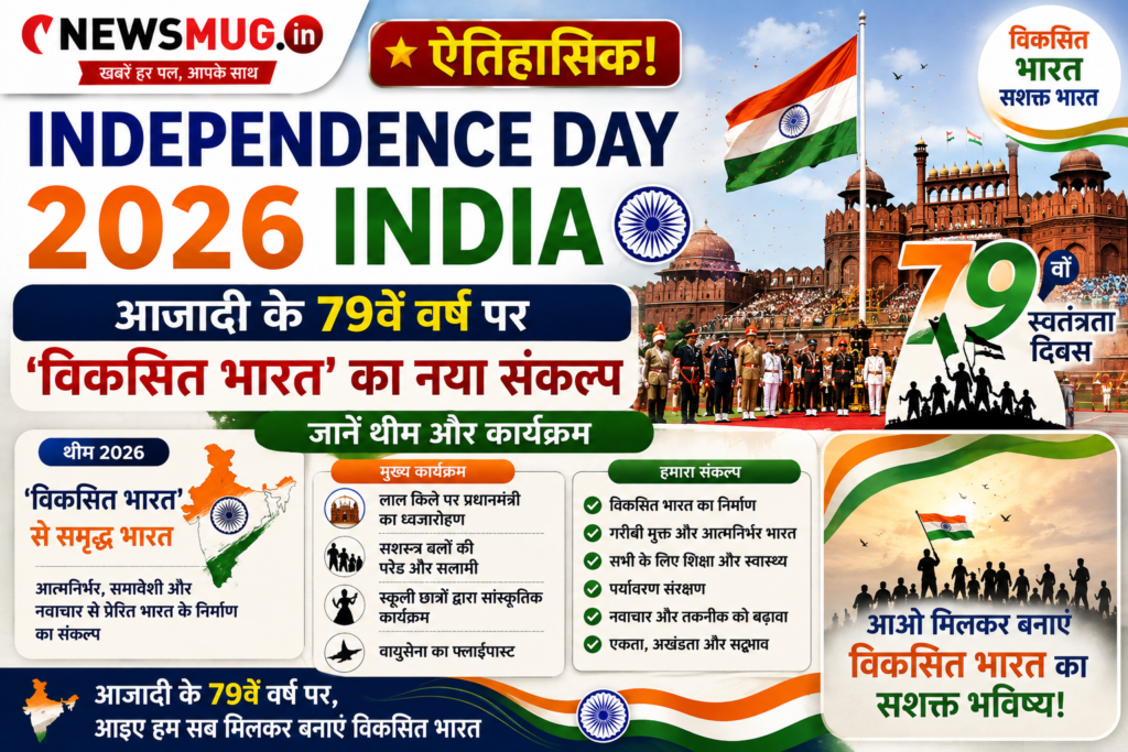Independence Day 2026 India: ऐतिहासिक! आज़ादी के 79वें वर्ष पर ‘विकसित भारत’ का नया संकल्प, जानें थीम और कार्यक्रम Independence Day 2026 India
