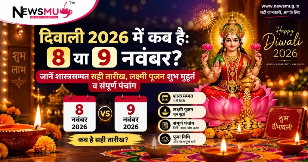 दिवाली 2026 में कब है: 8 या 9 नवंबर? जानें शास्त्रसम्मत सही तारीख, लक्ष्मी पूजन शुभ मुहूर्त व संपूर्ण पंचांग दिवाली 2026 में कब है